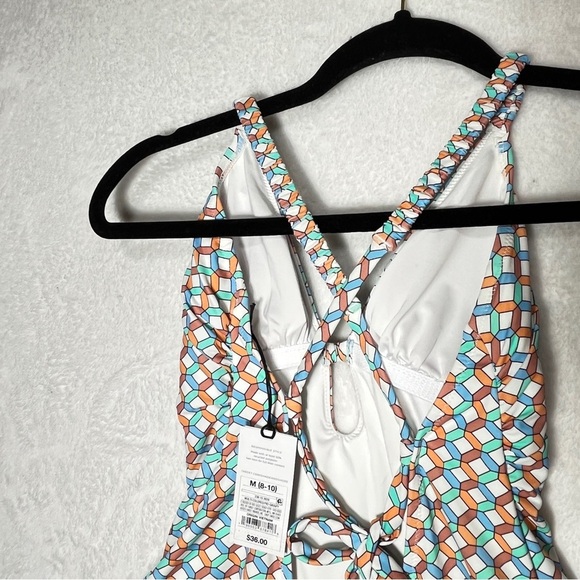 SHADE & SHORE Womens One Piece Deep V-neck Multi Geometric Print Medium 8/10 - Picture 6 of 12